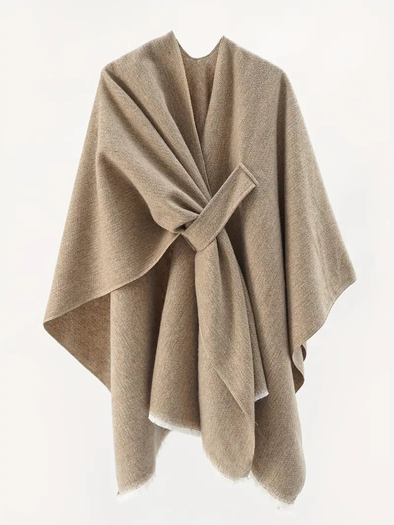 Wynlisse | Damen Asymmetrical Drape Shawl | Oversized Wrap mit Taillengürtel für Herbst & Winter
