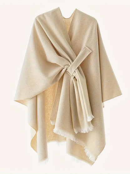 Wynlisse | Damen Asymmetrical Drape Shawl | Oversized Wrap mit Taillengürtel für Herbst & Winter