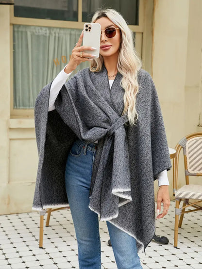 Wynlisse | Damen Asymmetrical Drape Shawl | Oversized Wrap mit Taillengürtel für Herbst & Winter