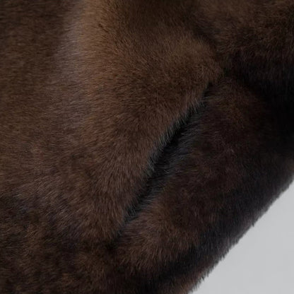 Yvelisse | Damen Faux-Fur Mantel – Dunkelbrauner Long Trench für luxuriöse Wintermode