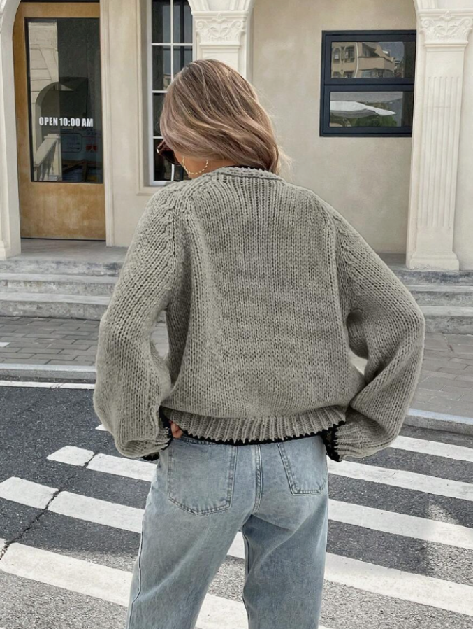 Xadeline | Damen Tie-Front Cardigan | Kurze Strickjacke mit Kontrastbesatz