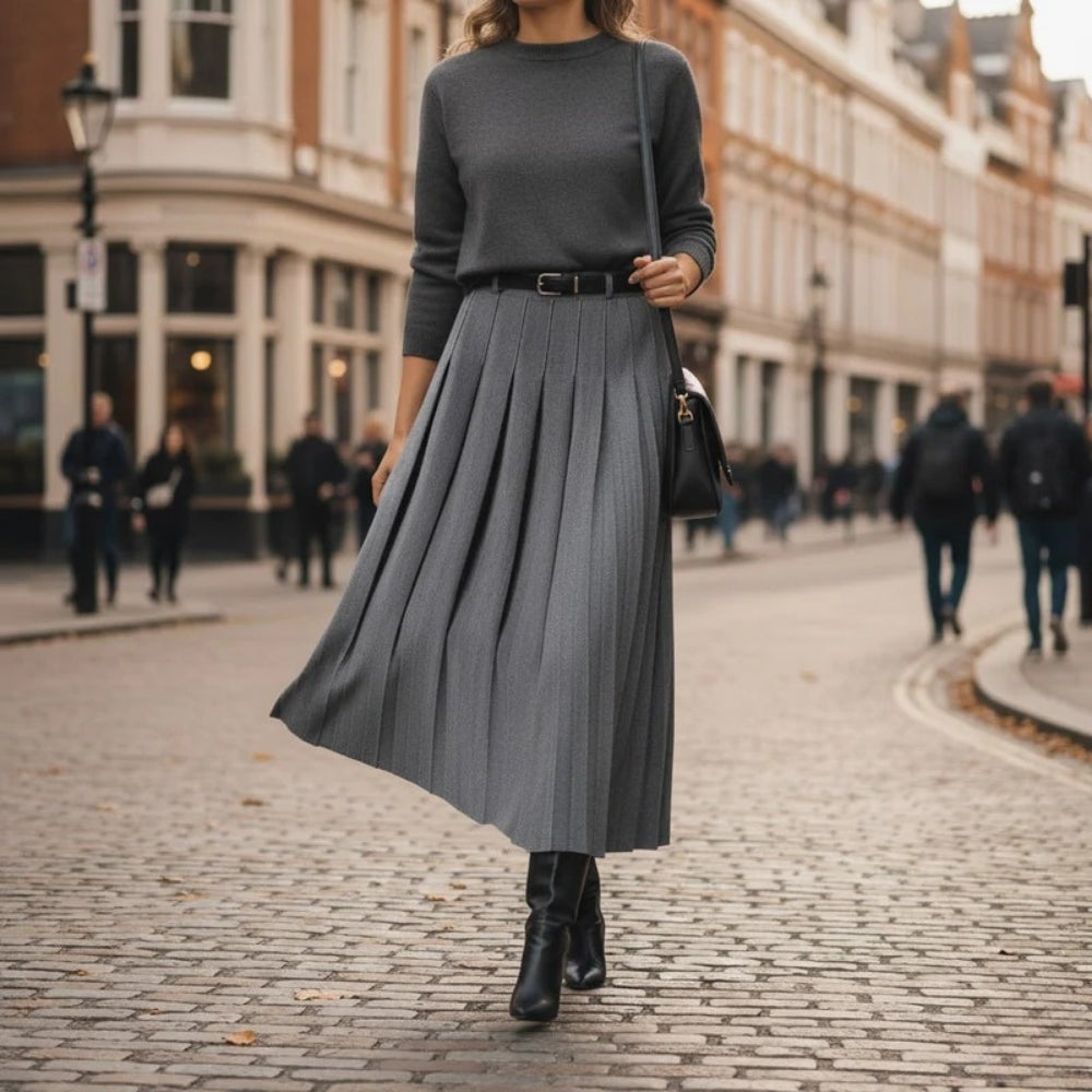 Damen Plissierter Midi-Rock mit Gürtel – A-Linien Rock für Alltag, Büro und elegante Outfits