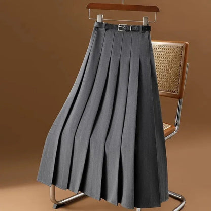 Damen Plissierter Midi-Rock mit Gürtel – A-Linien Rock für Alltag, Büro und elegante Outfits