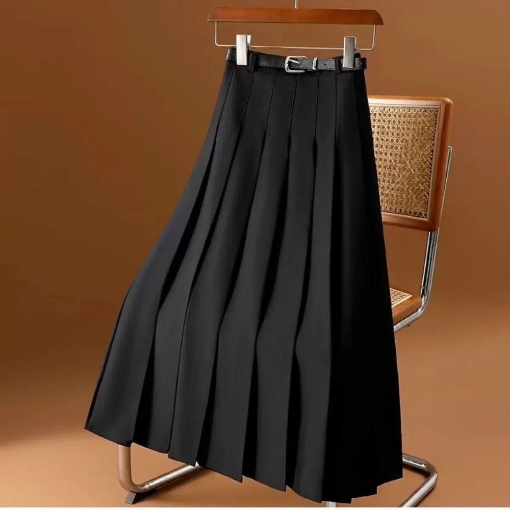 Damen Plissierter Midi-Rock mit Gürtel – A-Linien Rock für Alltag, Büro und elegante Outfits