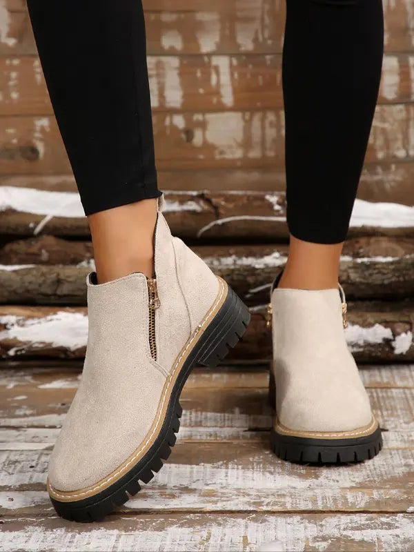 Damen Stiefeletten mit Reißverschluss | Stylische Winter-Boots mit robuster Sohle