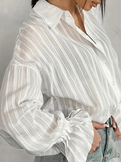 Belvia | Damen Bluse mit Reverskragen und Streifenmuster, langärmlig und mit Knopfleiste