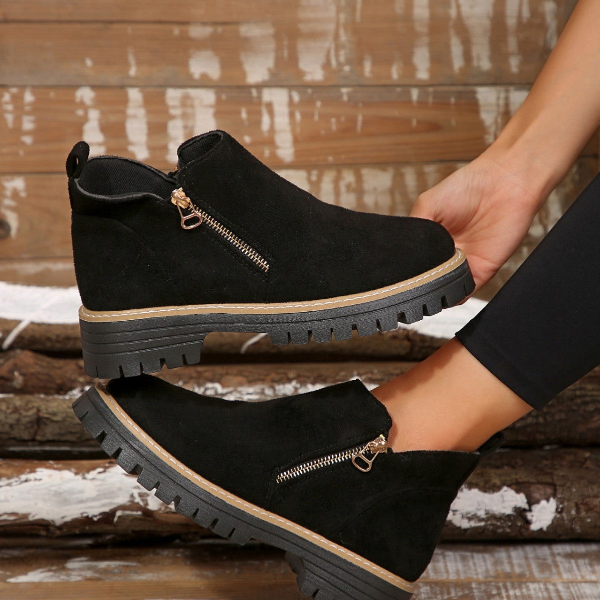 Damen Stiefeletten mit Reißverschluss | Stylische Winter-Boots mit robuster Sohle