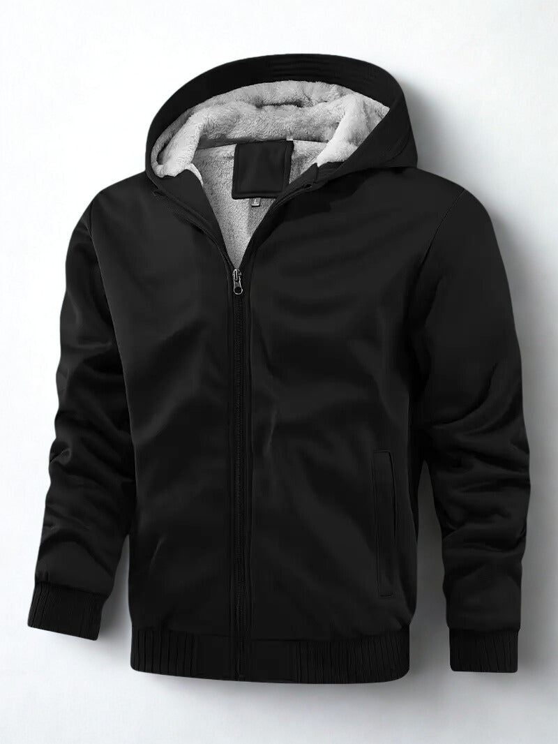 Frederick | Herren Kapuzenjacke mit Reißverschluss | Fleece gefütterte Übergangsjacke in Uni-Farbe