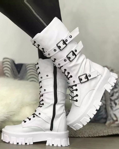 Ceridwynn | Robuste Damen Military Boots mit Schnürung & Verstellbaren Schnallen