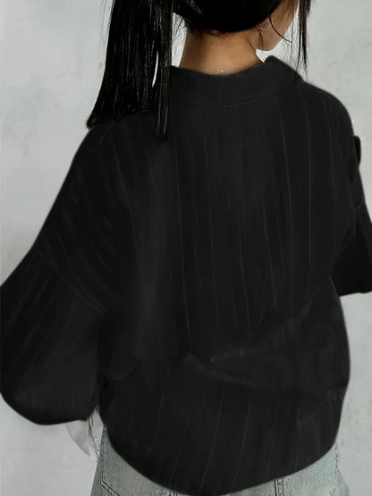 Belvia | Damen Bluse mit Reverskragen und Streifenmuster, langärmlig und mit Knopfleiste