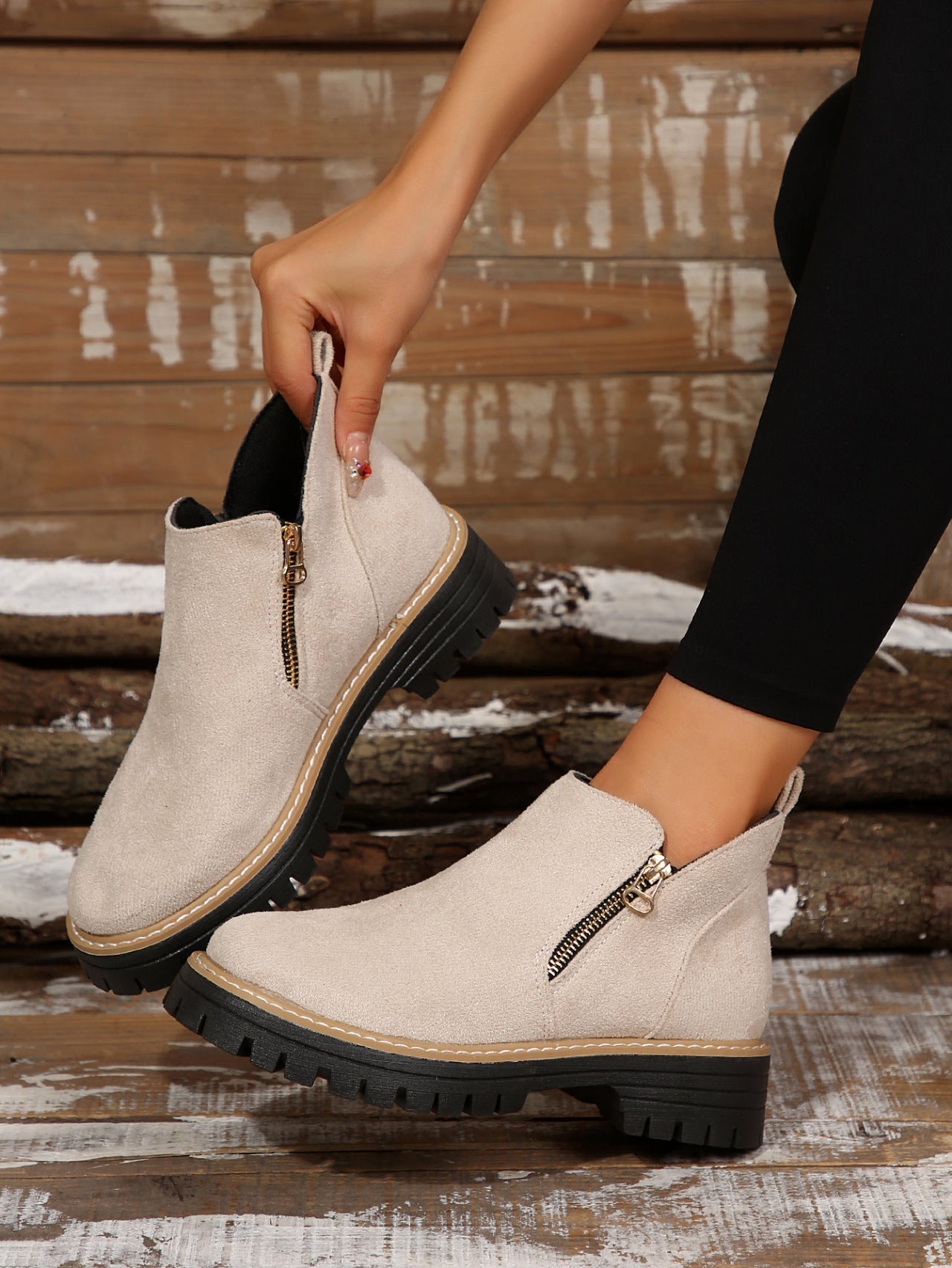 Damen Stiefeletten mit Reißverschluss | Stylische Winter-Boots mit robuster Sohle