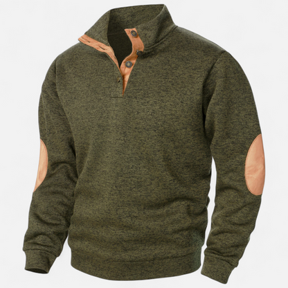 Levi | Herren Strickpullover mit Knopfleiste – Stehkragen Heritage Style mit Patchwork-Details