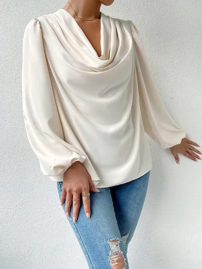 Sharine | Elegante Bluse mit Drapé-Ausschnitt & langen Bischofsärmeln
