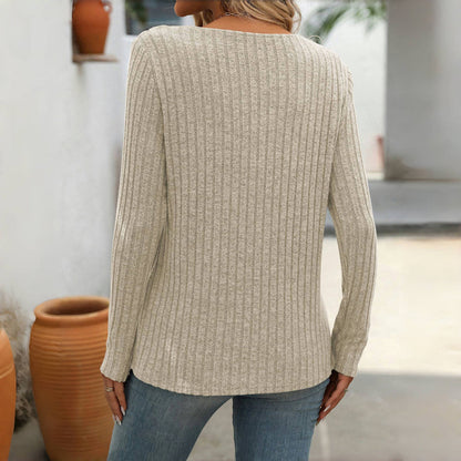 Elfrith | Damen Strickpullover mit V-Ausschnitt & Knopfleiste