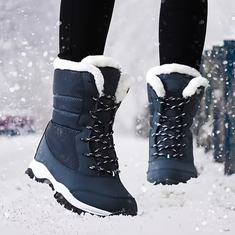 Catrinel | Damen Winterstiefel mit Schnürung, Runde Kappe, Warmem Fleecefutter & Plateausohle