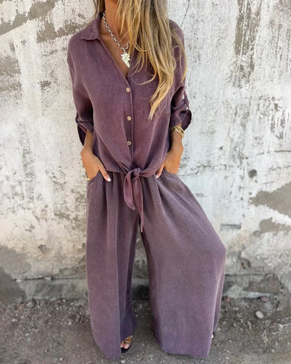 Betany | Damen Zweiteiler in Uni-Farbe mit weiter Hose und lockerer Bluse