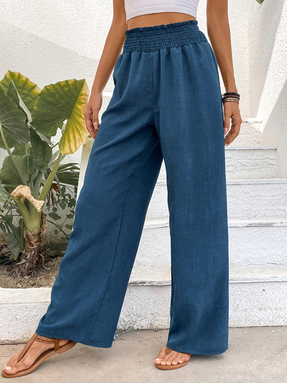 Araminda | Damen Leinenhose mit Hoher Taille, Elastischem Bund und Weitem Bein für Sommer