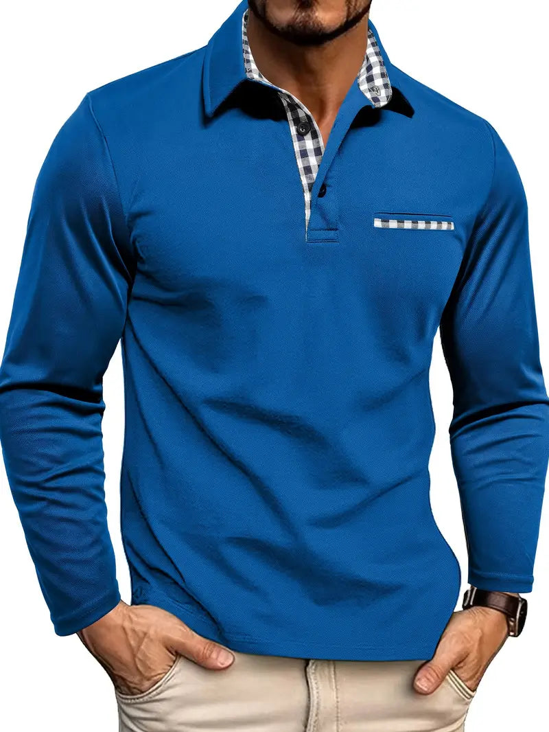 Herren Longsleeve Poloshirt mit Modernem Kontrastdesign | Stylisch & Komfortabel für Jeden Tag