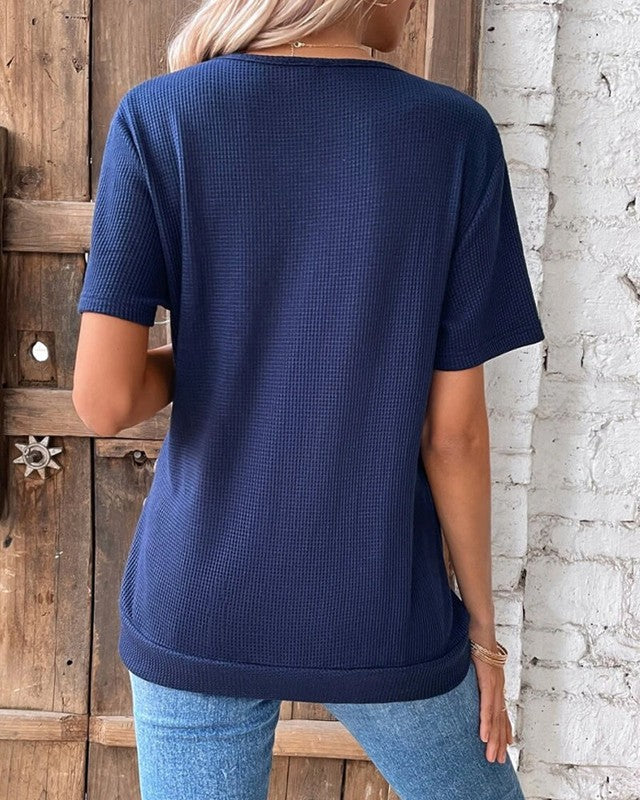 Lennie | Strick-V-Neck Shirt in Blau | Feines Damen-Strickshirt