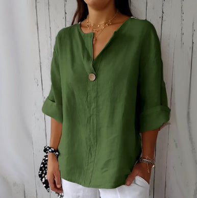Damen V-Ausschnitt T-Shirt mit Knöpfen – Lockeres Baumwollshirt für Alltag und Freizeit