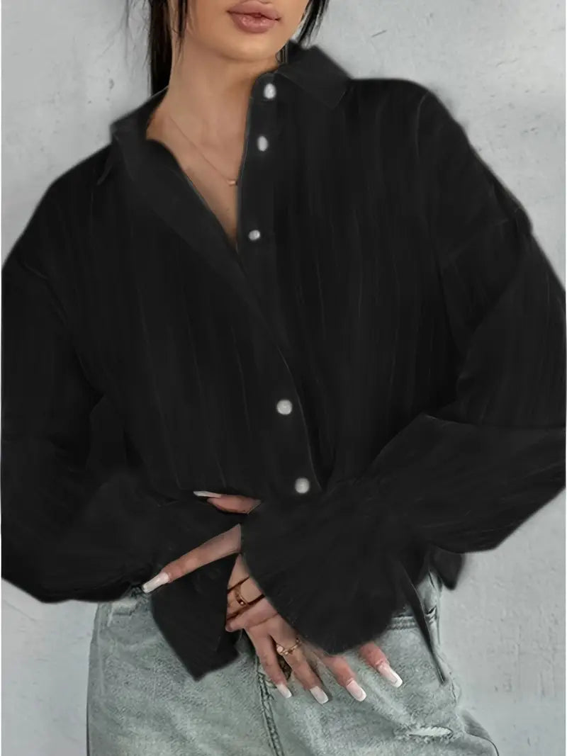 Belvia | Damen Bluse mit Reverskragen und Streifenmuster, langärmlig und mit Knopfleiste