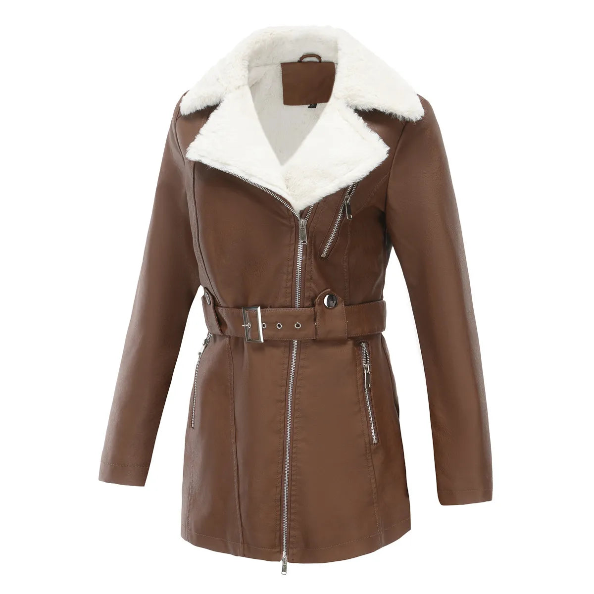 Damen Lammfelljacke Winter | Stylischer Biker-Look mit Kuschelfutter