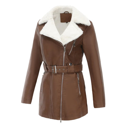 Damen Lammfelljacke Winter | Stylischer Biker-Look mit Kuschelfutter