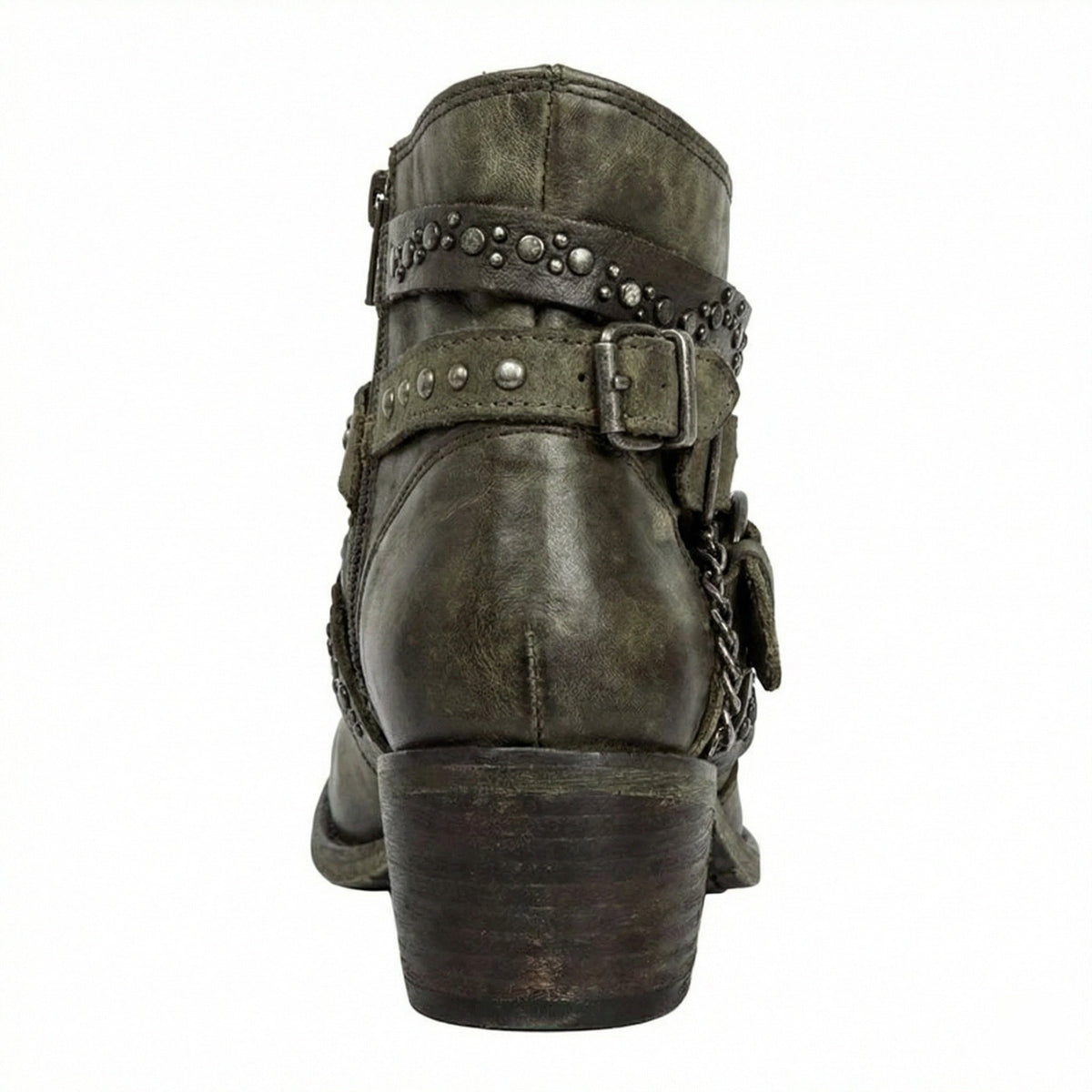 Damen Stiefeletten | Kurze Boots mit Ketten, Nieten und dekorativen Riemen