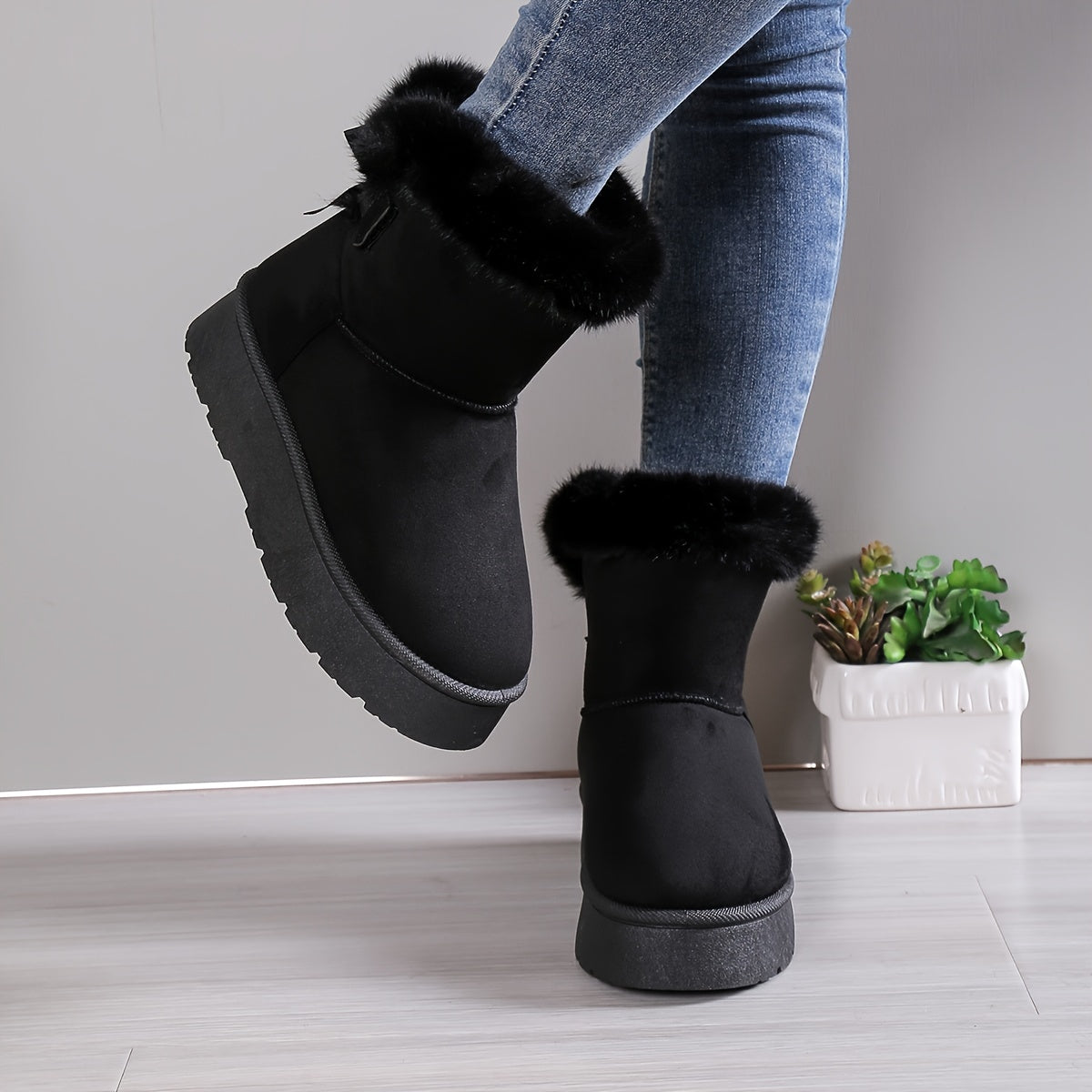 Salwenne | Damen Winterstiefel mit Warmem Plüschfutter & Schleifendetail – Stilvolle Plattform-Stiefeletten für Kalte Tage