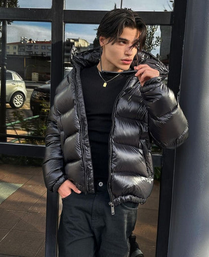 Charles | Herren Steppjacke mit Kapuze & Reißverschluss | Puffer Winterjacke Urban Street Style, Wasserabweisend