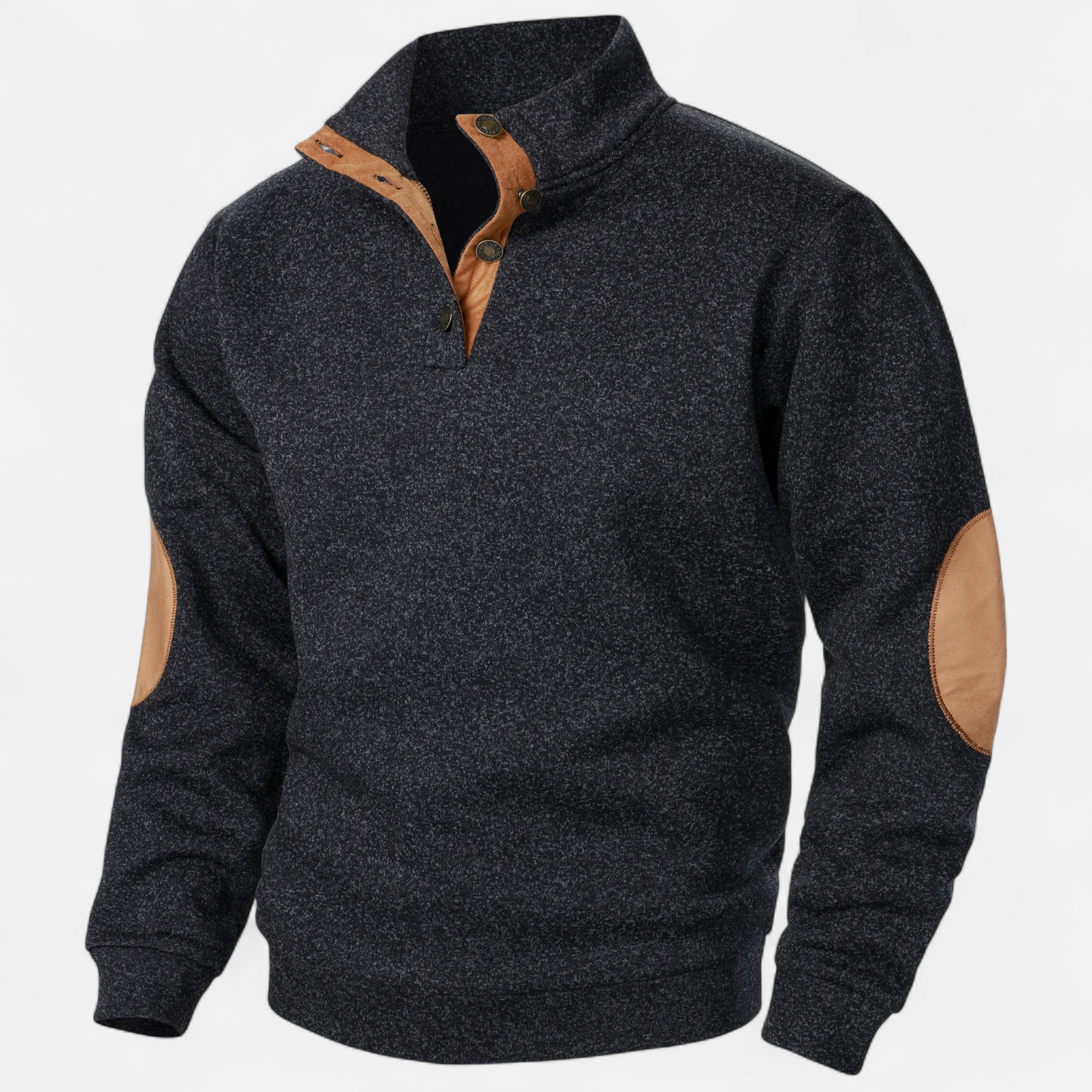 Levi | Herren Strickpullover mit Knopfleiste – Stehkragen Heritage Style mit Patchwork-Details