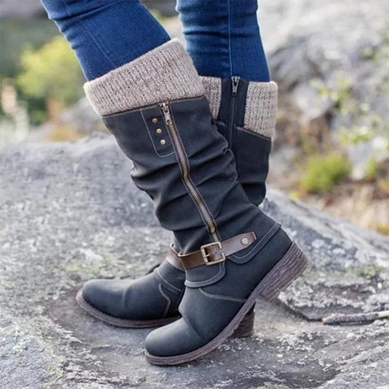 Criselda | Damen Winterstiefel mit Blockabsatz & seitlichem Reißverschluss | Hoch und Stylisch