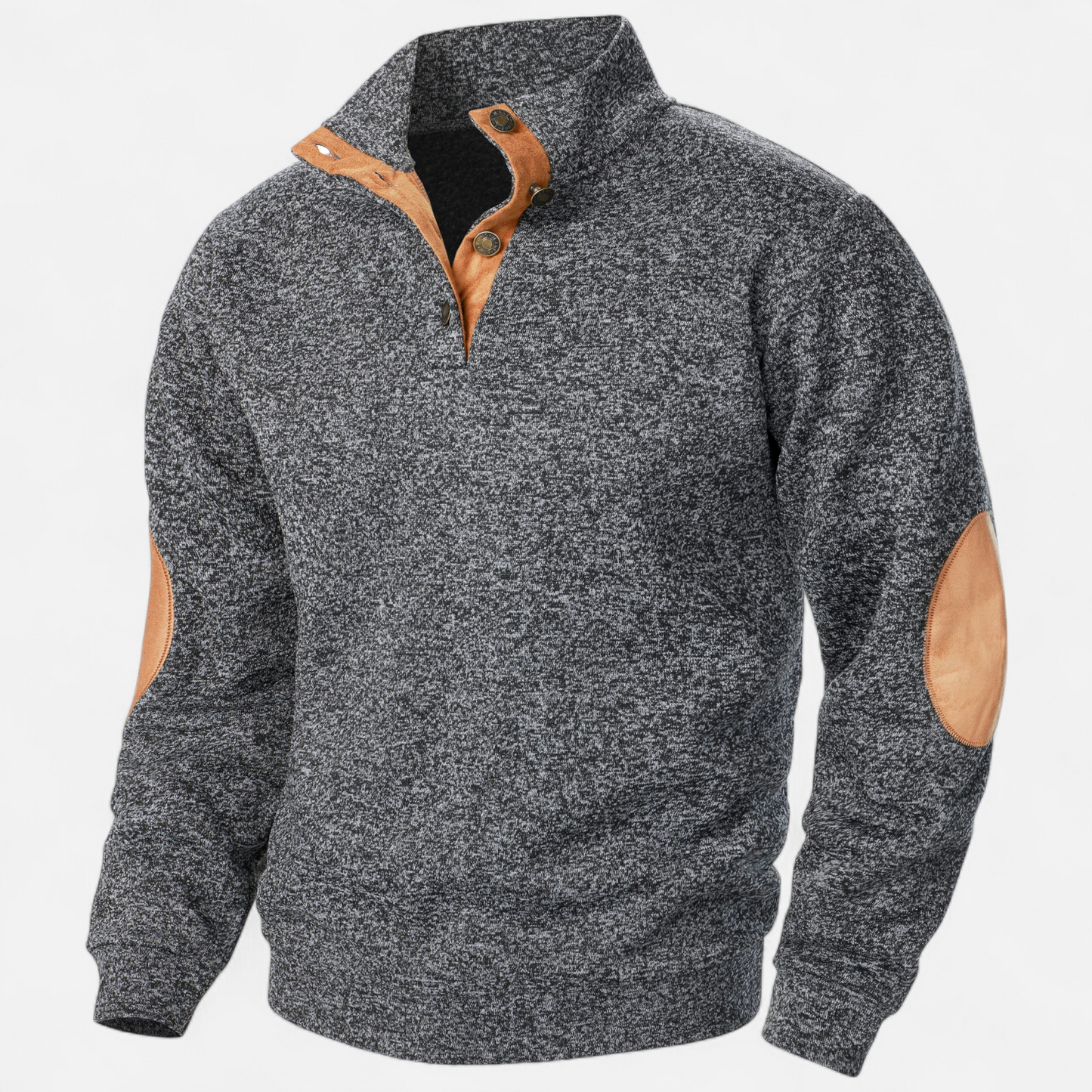 Levi | Herren Strickpullover mit Knopfleiste – Stehkragen Heritage Style mit Patchwork-Details