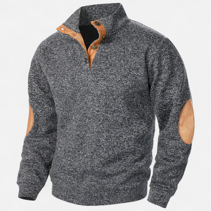 Levi | Herren Strickpullover mit Knopfleiste – Stehkragen Heritage Style mit Patchwork-Details