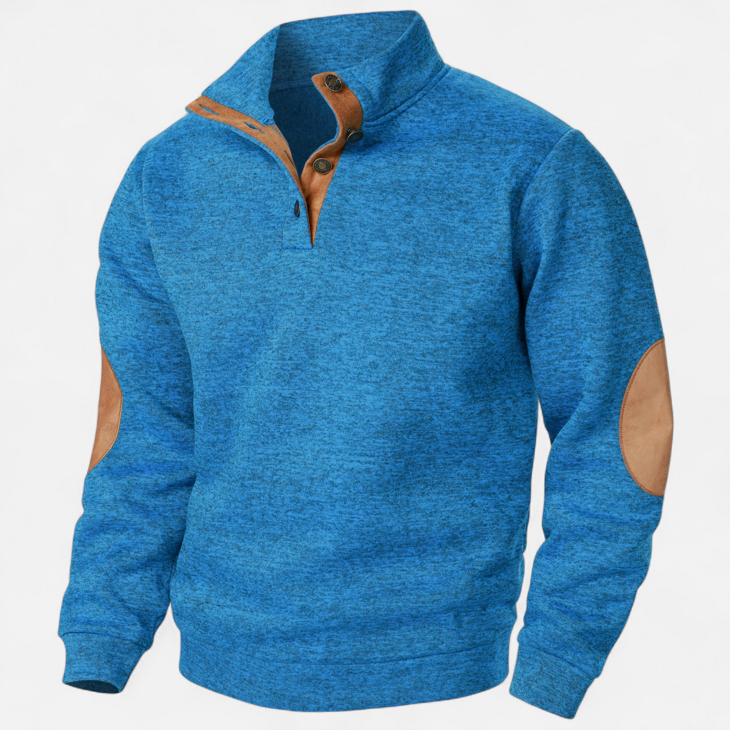 Levi | Herren Strickpullover mit Knopfleiste – Stehkragen Heritage Style mit Patchwork-Details