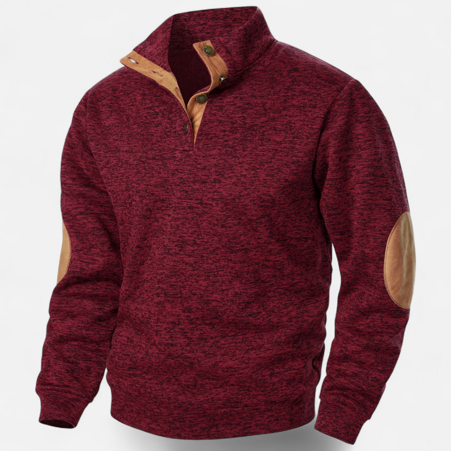 Levi | Herren Strickpullover mit Knopfleiste – Stehkragen Heritage Style mit Patchwork-Details