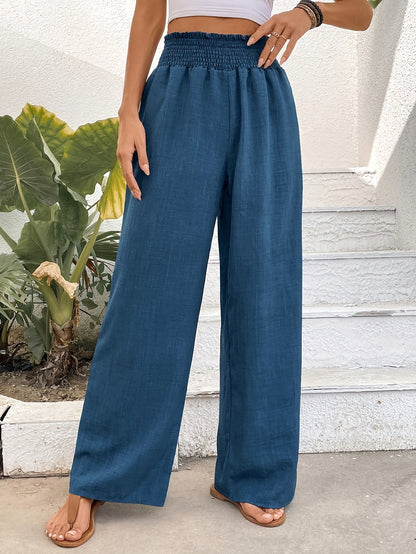Araminda | Damen Leinenhose mit Hoher Taille, Elastischem Bund und Weitem Bein für Sommer