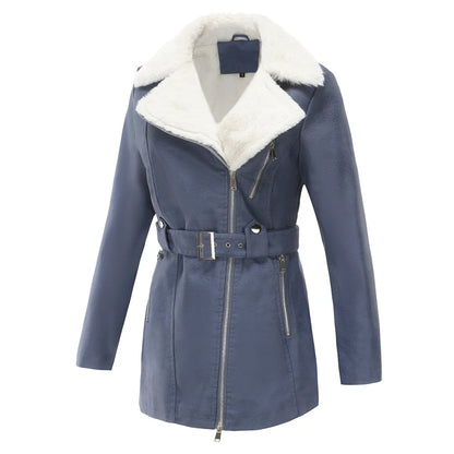 Damen Lammfelljacke Winter | Stylischer Biker-Look mit Kuschelfutter