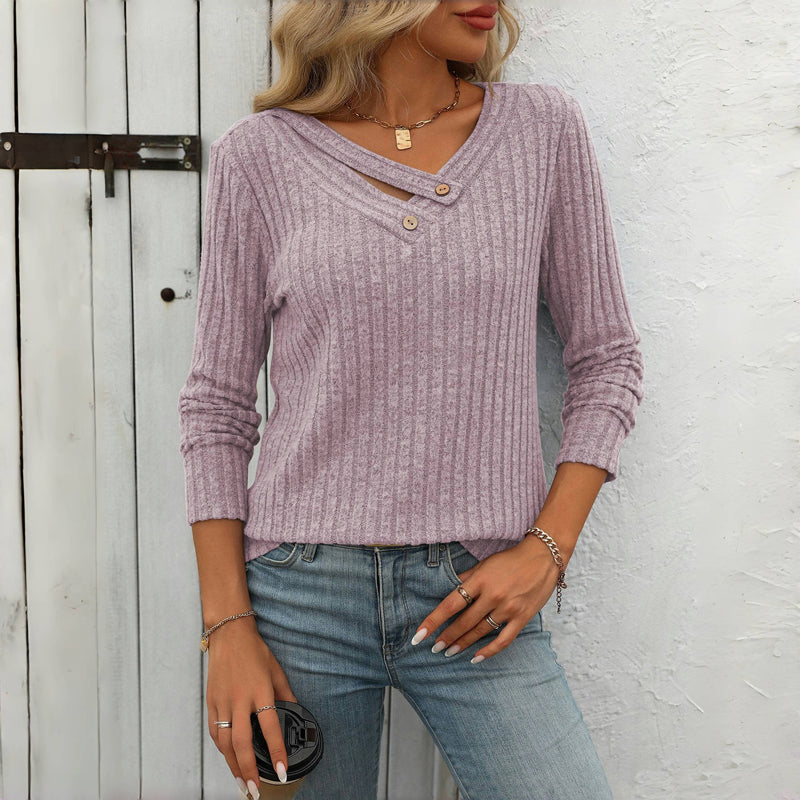 Elfrith | Damen Strickpullover mit V-Ausschnitt & Knopfleiste