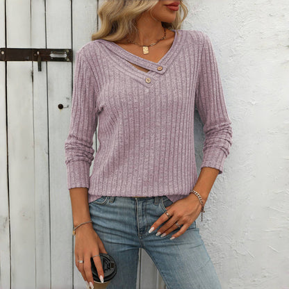 Elfrith | Damen Strickpullover mit V-Ausschnitt & Knopfleiste