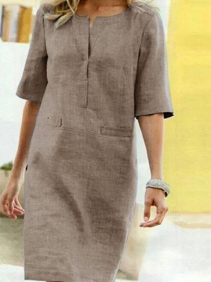 Damen Baumwoll-Leinen Kleid – Locker, Elegant & Alltagstauglich