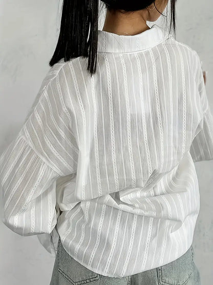 Belvia | Damen Bluse mit Reverskragen und Streifenmuster, langärmlig und mit Knopfleiste