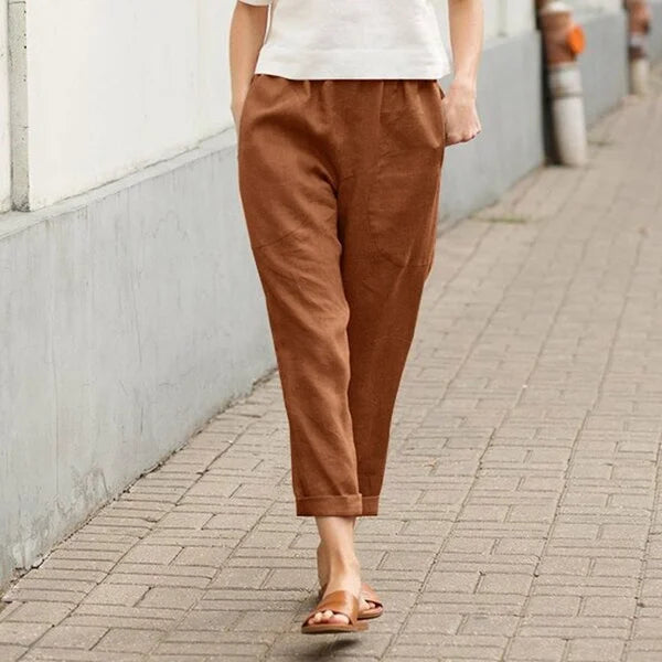 Damen Leinen-Baumwollhose – Weite Sommerhose mit Komfort & Stil