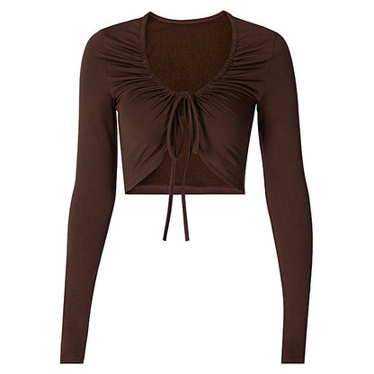 Damen Top – Figurbetontes Top mit tiefem Ausschnitt & Bindedetail
