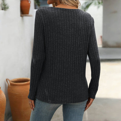 Elfrith | Damen Strickpullover mit V-Ausschnitt & Knopfleiste