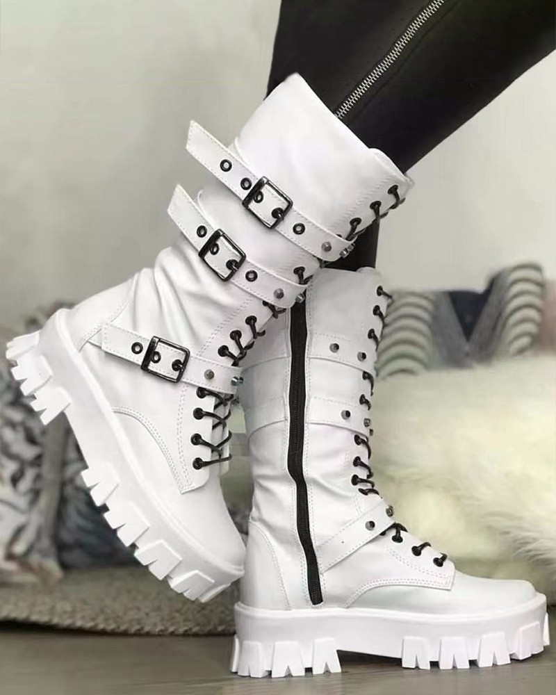 Ceridwynn | Robuste Damen Military Boots mit Schnürung & Verstellbaren Schnallen