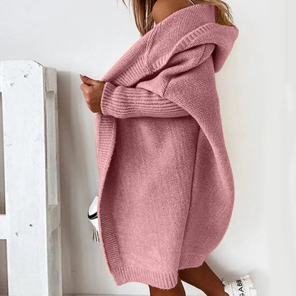 Lange Damen-Strickjacke mit Kapuze | Warmer, lässiger Stricklook für Alltag & Freizeit