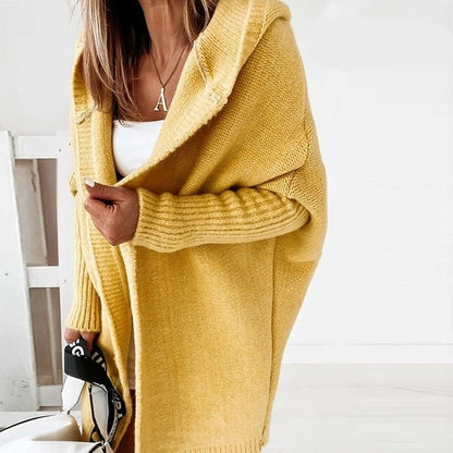 Lange Damen-Strickjacke mit Kapuze | Warmer, lässiger Stricklook für Alltag & Freizeit