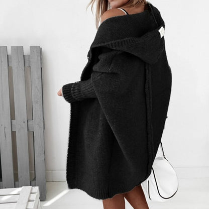 Lange Damen-Strickjacke mit Kapuze | Warmer, lässiger Stricklook für Alltag & Freizeit