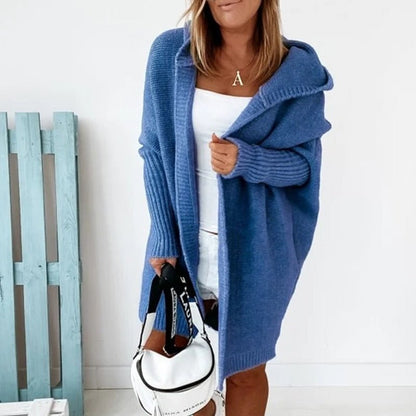 Lange Damen-Strickjacke mit Kapuze | Warmer, lässiger Stricklook für Alltag & Freizeit
